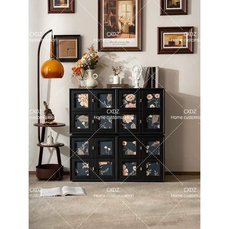 French Retro Card Door Cabinet Modular Combination Antique Style Dining Side Storage TV Cabinet Sub Storage Bucket Unit