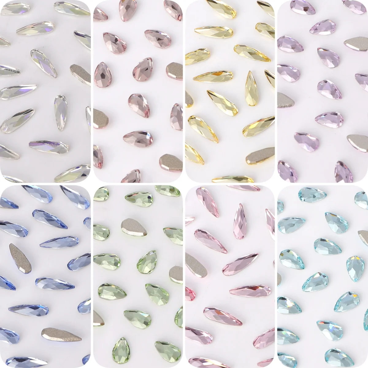 Waterdrop 2*6/3*5mm 50Pcs/Bag Glass Flatback Nail Art Non-Hotfix Rhinestones Glitter Crystal For Nail Art Garment DIY Decoration