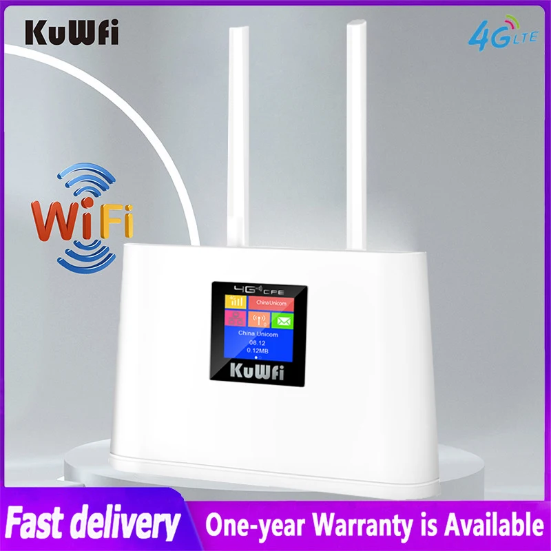 KuWFi 150Mbps 4G Wifi Router CAT4 Unlocked Wireless Lte Router Sim Card Slot CPE Mobile Hotspot WAN/LAN Port External Antenna