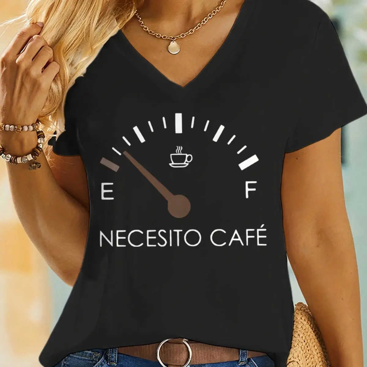 I Need Coffee Women T-Shirt Short Sleeve V-neck Creative T Shirts Funny Casual Coffee Lover T-shirt Casual Summer Top