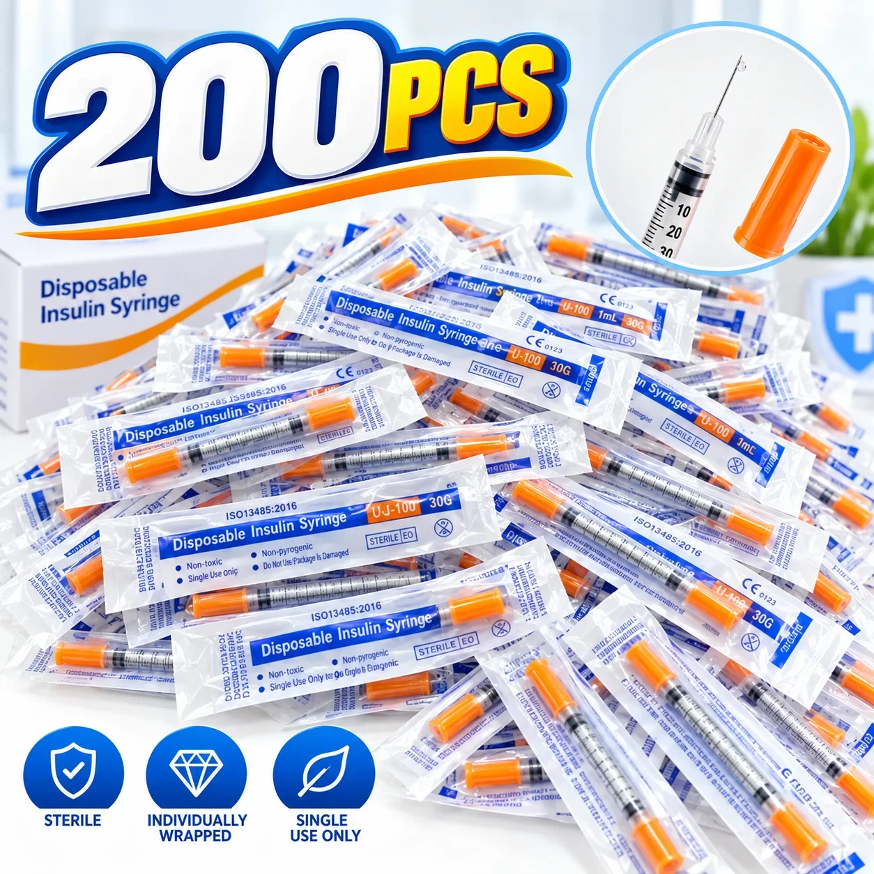0.5/1ml,30/31G,8mm 6mm Disposable Syringes with Needles, Individually Wrapped, Lab Supplies & Pet Daily Feeding Accessories