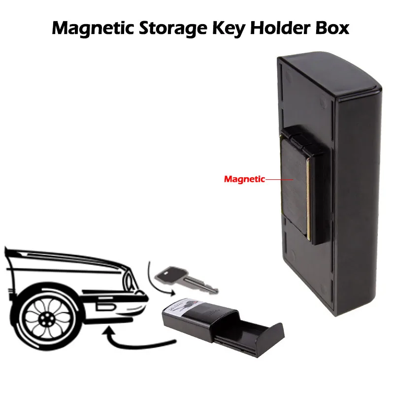 Magnetic Storage Key Holder Box Black Key Safe Box Car Outdoor Stash With Magnet For Home Office Car Truck Caravan Secret Box