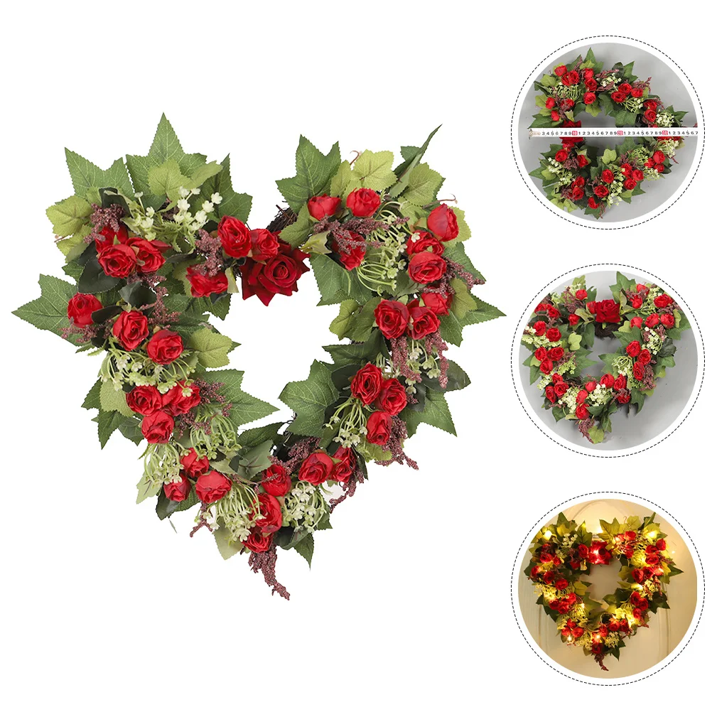 

Valentines Day Heart Wreath Bright Lightweight Heart Shaped Artificial Rose Garland Hanging Decoration Artificial Rose Wreath
