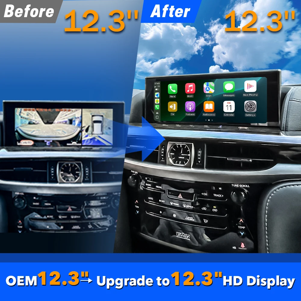 NewLexus LX570 2016-2021 Car DVD Player 12.3'' Monitor Android 13 with Wireless CarPlay Android Auto Interface Binarytek