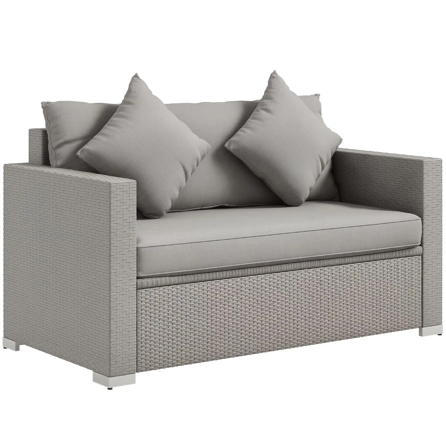 Loveseat 2-Seat Outdoor PE Rattan Sofa With Cushions & Throw Pillows For Porch Backyard Garden Poolside, Customized