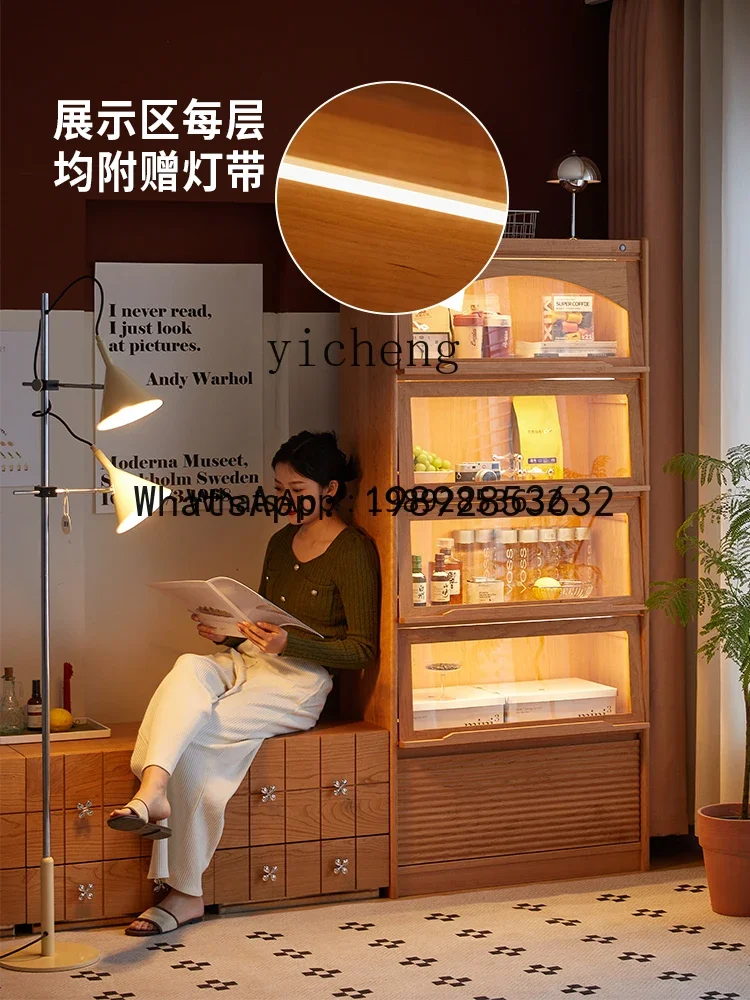 

b2 Cherrywood Solid Wood Bookcase Floor Bookshelf Nordic Glass Door Combination Hand-Made Display Cabinet