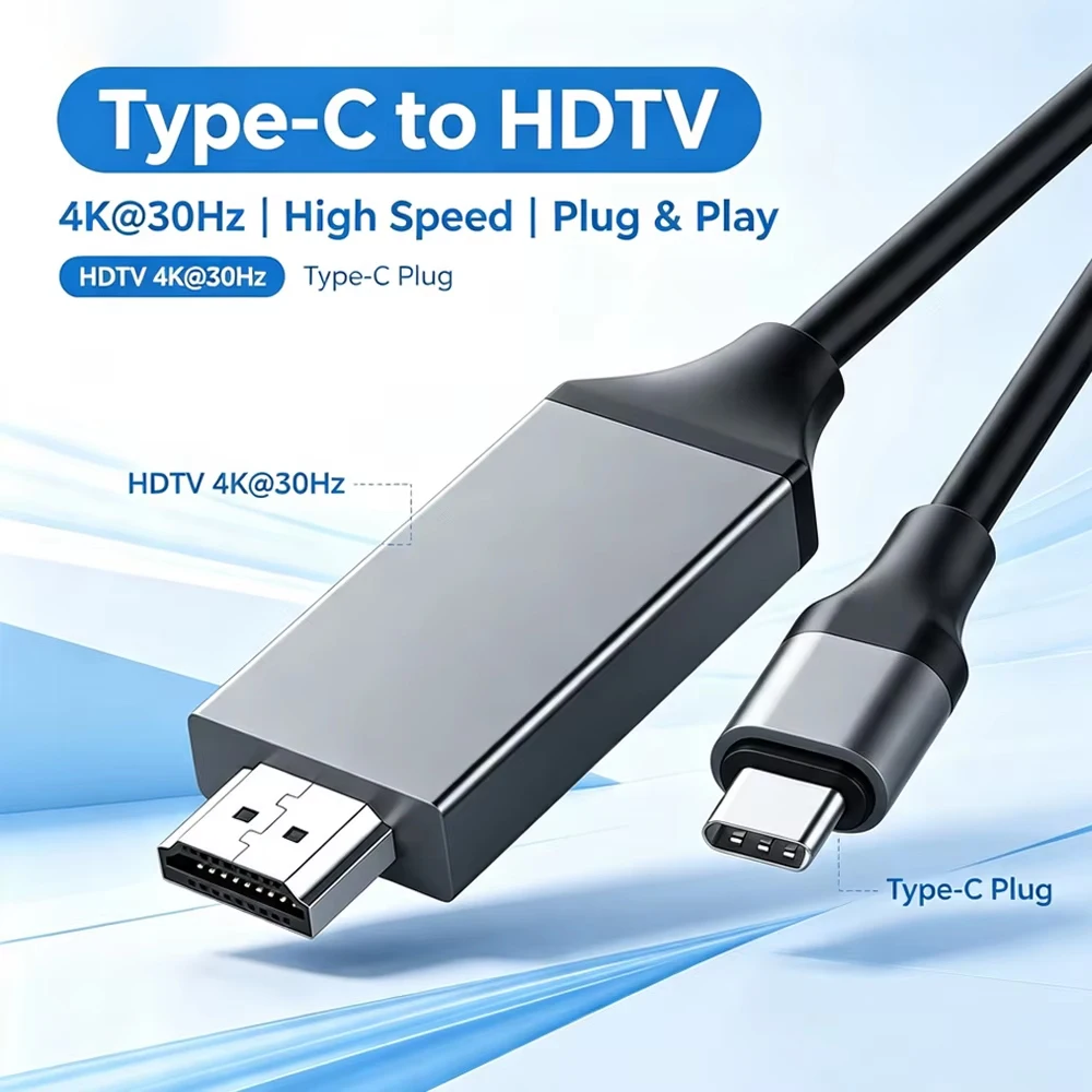 Type C To HDMI USB C To HDTV Compatible Adapter Cable Type C To HDTV 30Hz 4K USB C Cable Extend Adapter For MacBook PC