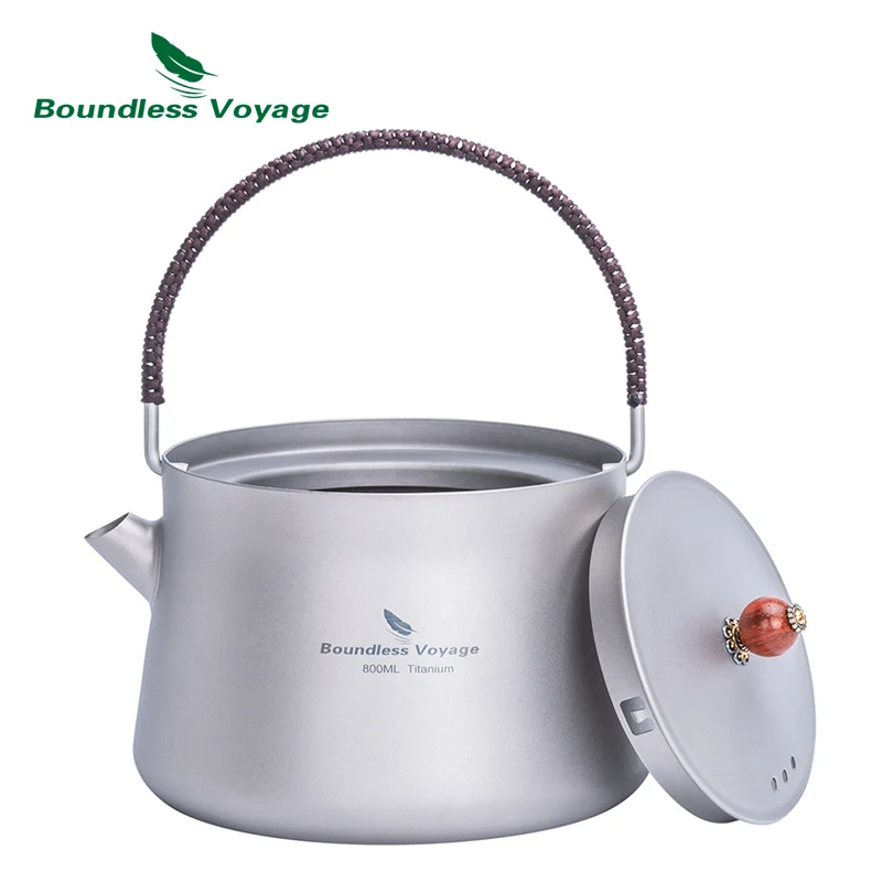 Boundless Voyage 800ml Titanium Kettle with Filter Camping Water Jug Lightweight Coffee Tea Pot Outdoor Indoor Stovetop Kettle