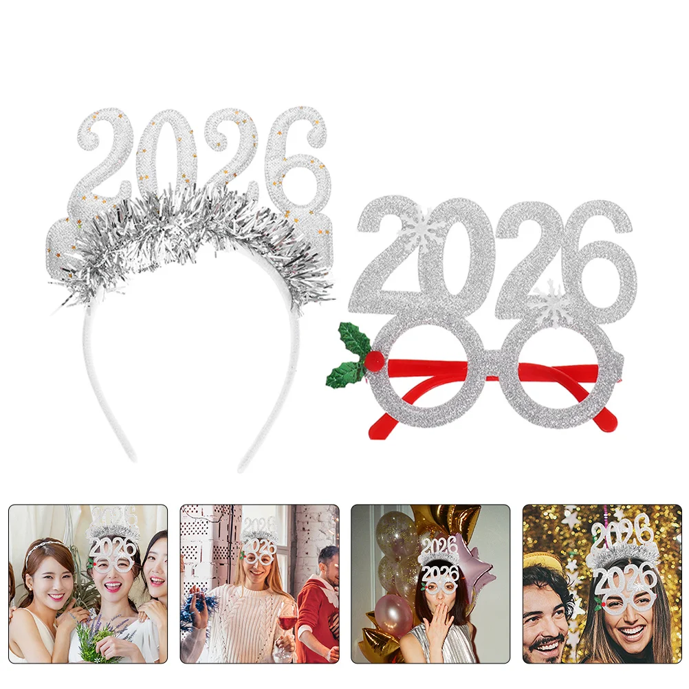 4 Stück Neujahrs-Stirnbänder 2026 Festliches Zahlen-Design Feiertagsparty-Dekoration Haaraccessoire für Heiligabend-Feier Foto