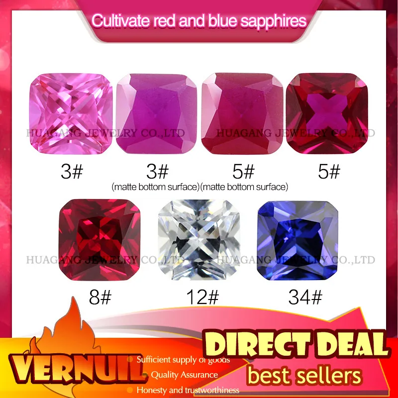 2# 3# 5# 34# Synthetic Corundum Gems Stones Blunt squar Cut Shape White Pink Rose sapphire blue  Gems For Jewelry  Waxable inlay