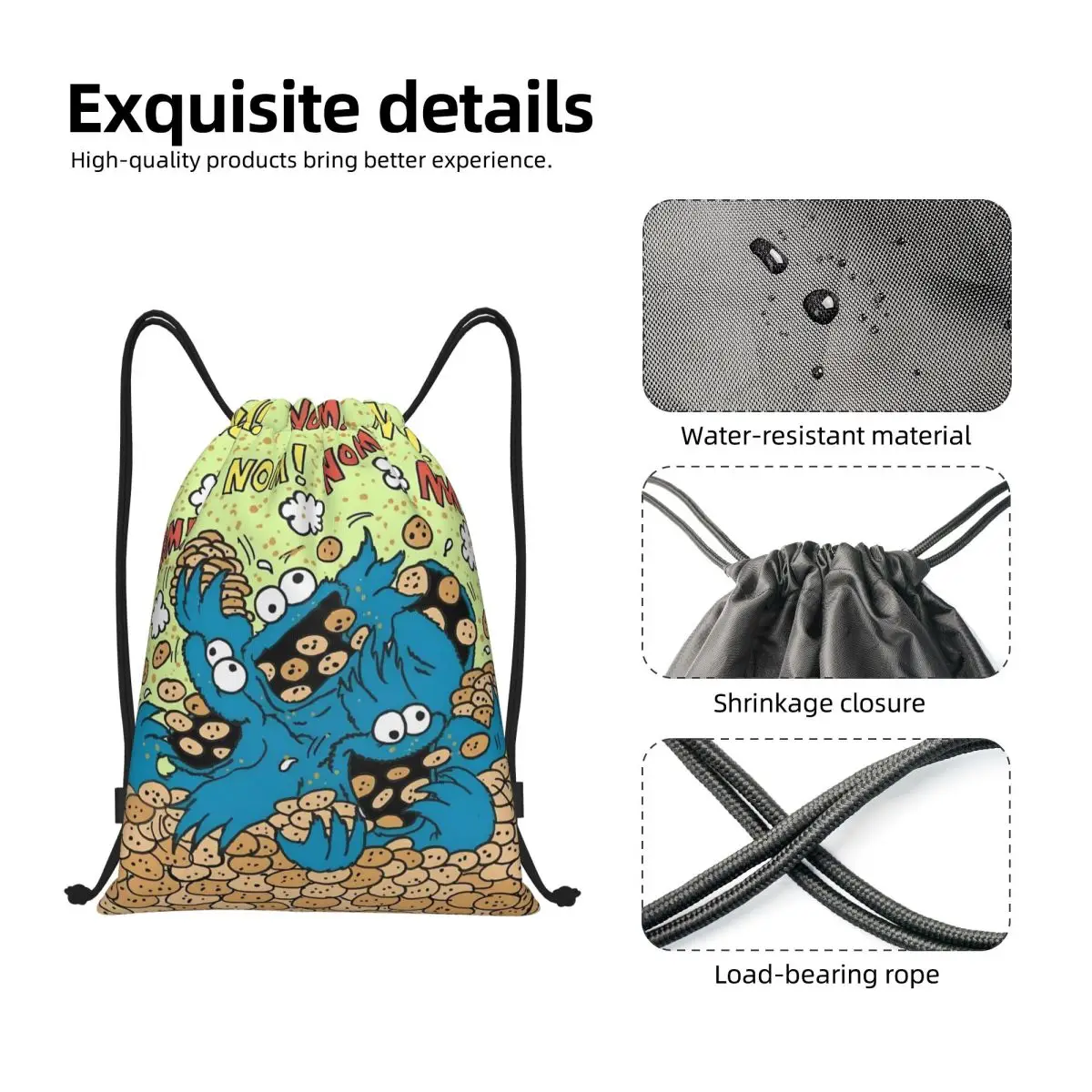 مخصص كوكي الوحش الرباط حقيبة النساء الرجال خفيفة الوزن التعليمية للأطفال التلفزيون الرياضة الصالة الرياضية تخزين الظهر #5