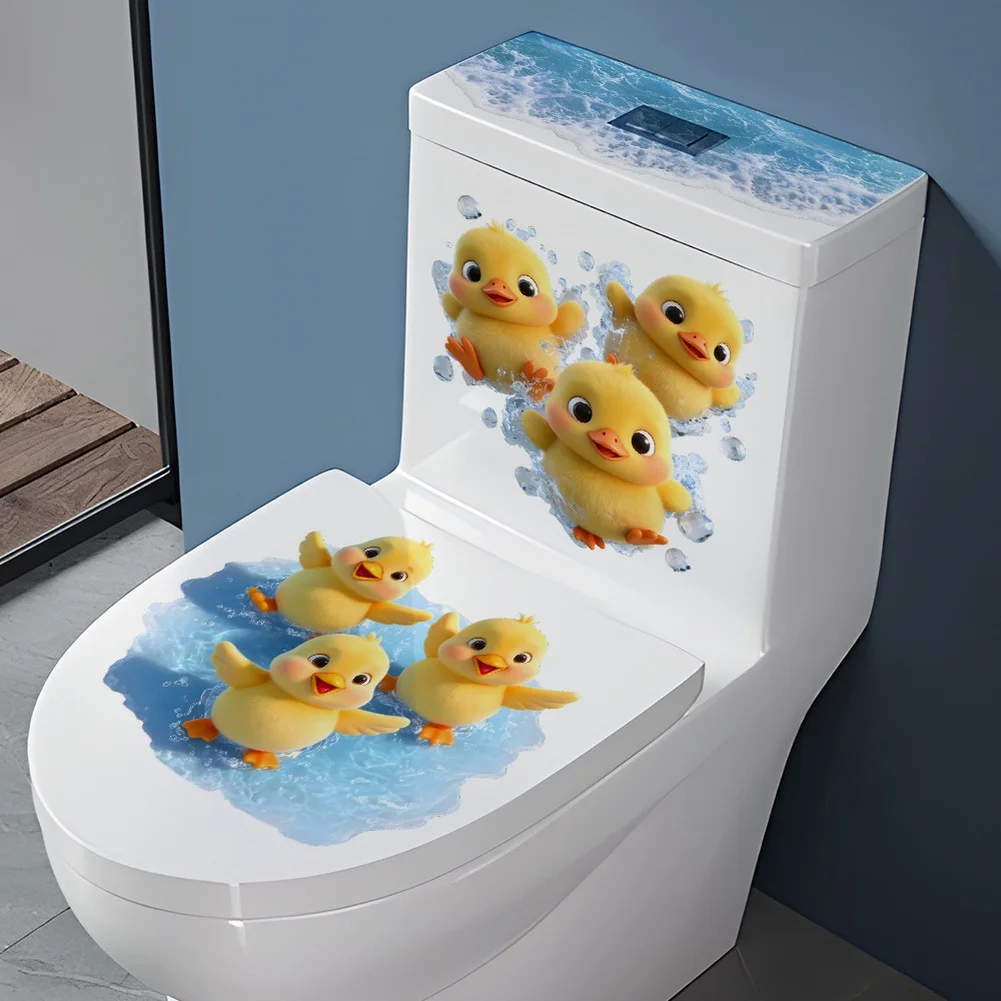 Sea Theme Duck Toilet Sticker Set Self-Adhesive PVC Bathroom Decor for Toilet Tank Lid 27x24cm 27x10cm 27x25cm 59x30cm