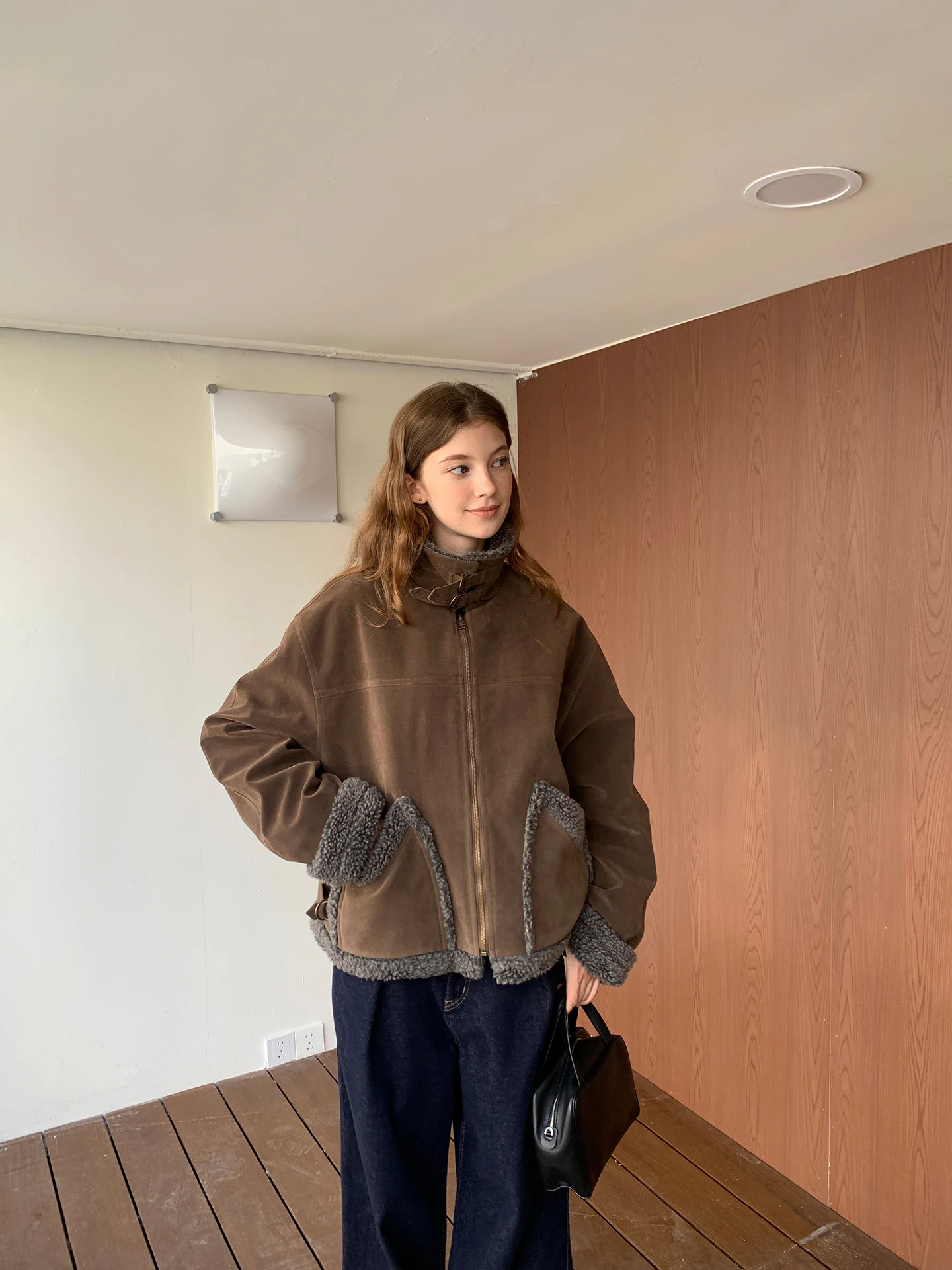 

Kernel Cosmos Vintage Barn Sle Color Blo Suede Lamb Fur Jaet женское свободное пальто с длинной застежкой-молнией