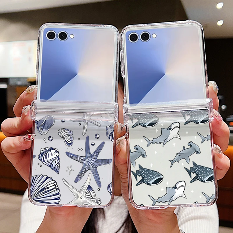 Sharks Turtles Shells Phone Case For Samsung Galaxy Z Flip 7 6 5 4 3 5G Folding Hard Clear Back Cover For Samsung Z Flip7 Flip6