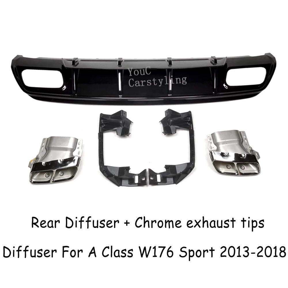 W176 A45 Rear Bumper Black Diffuser With 4-outlet Exhaust Tips For Mercedes A Class W176 2013-2018 A160 A180 A200 A250 AMG Sport