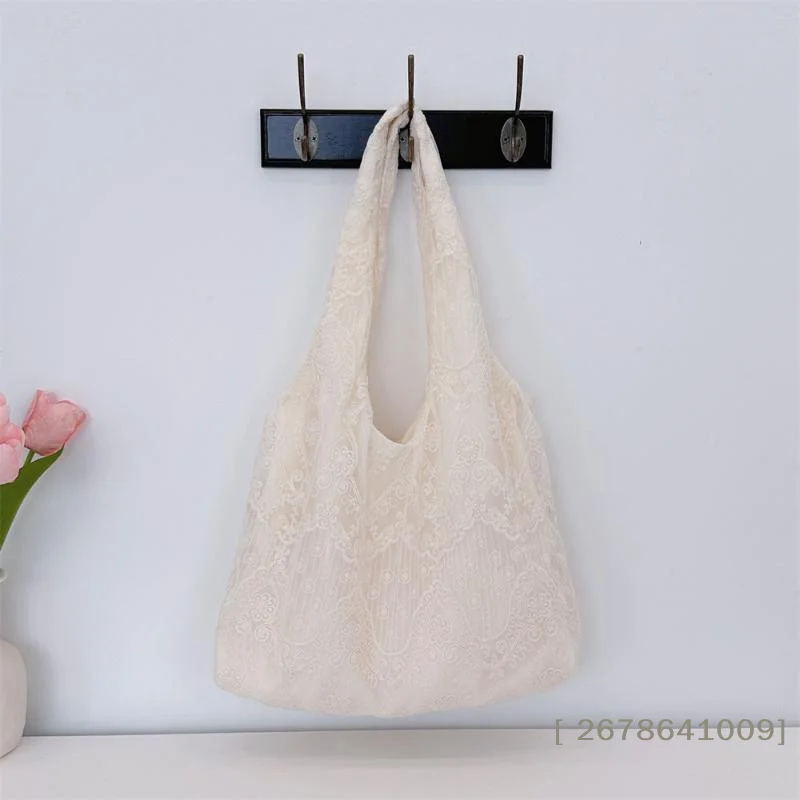 ⚑Handmade Embroidered Lace Op Bag European Organza Handbag Retro New Chinese Sle Cotton Cloth Bag Tote Bag For Casual Use view 2
