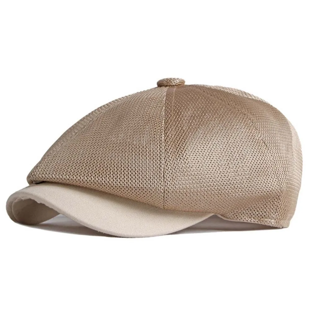 

Solid Color Mesh British Beret with Snap Buckle Vintage Gentleman Octagonal Cap Big Head Circumference Versatile