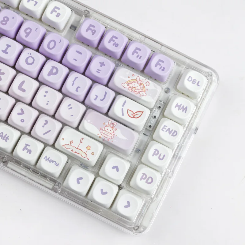 Purple Rabbit Girls Keyboard Keycaps Cute Bunny Key Caps 142 Key Caps for Mechanical Keyboard Accessories for Office Home Work