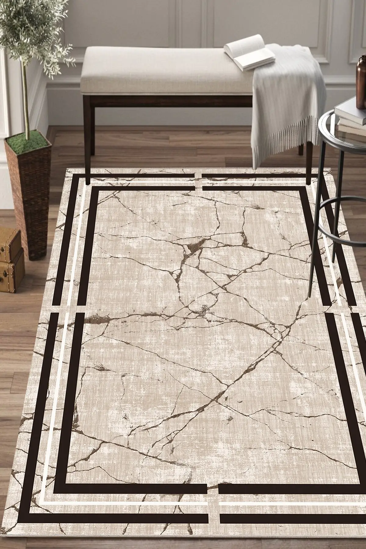 

DOLBOVI Else coffee white marble digital printing washable non-slip base corridor rug Dts-16