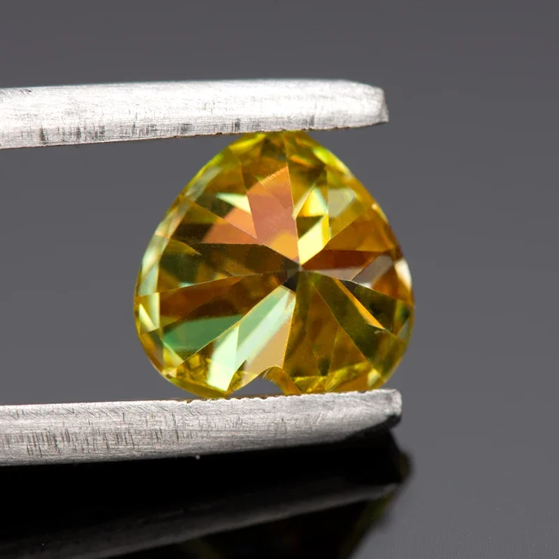 Pedra moissanite em formato de coração, cor amarela dourada para passagem, testador de diamante, charme, materiais de fabricação de joias com certificado gra