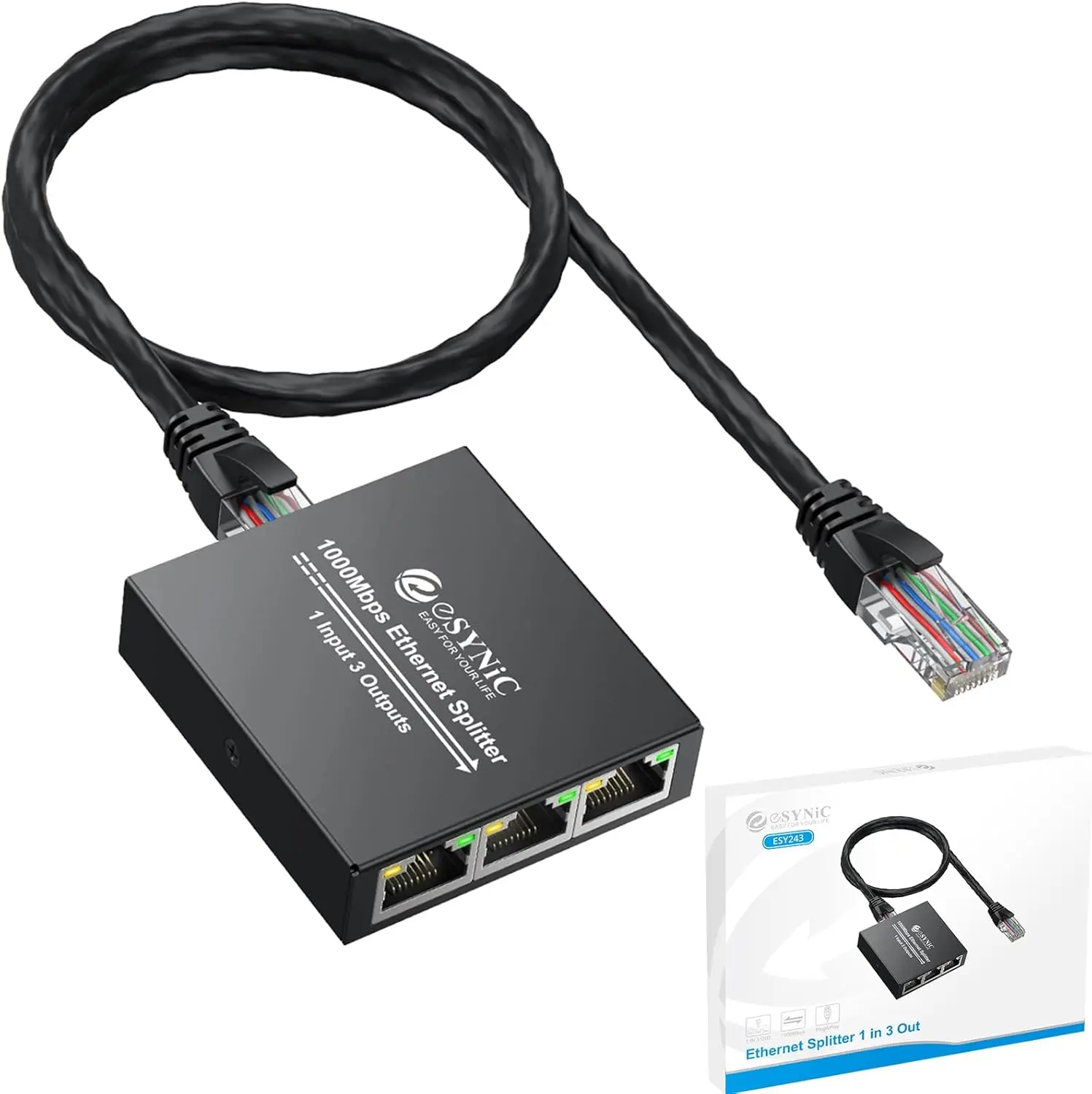 

eSynic 1-to-3 Ethernet-сплиттер, гигабитный 1000 Мбит/с, металлический корпус, работает с Cat5/5e/6/7/8, RJ45