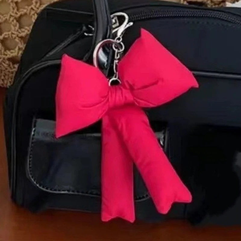 Porte-clés en peluche avec nœud à carreaux bleu rose, pendentif de sac à dos pour fille mignonne et douce, décoration suspendue pour voiture, cadeau de Festival, nouvelle collection