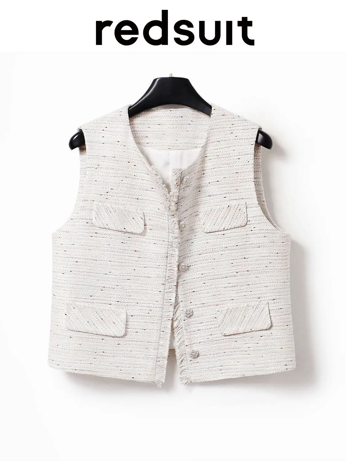 New Exquisite texture coarse tweed short vest sleeveless round neck top thin Custom size