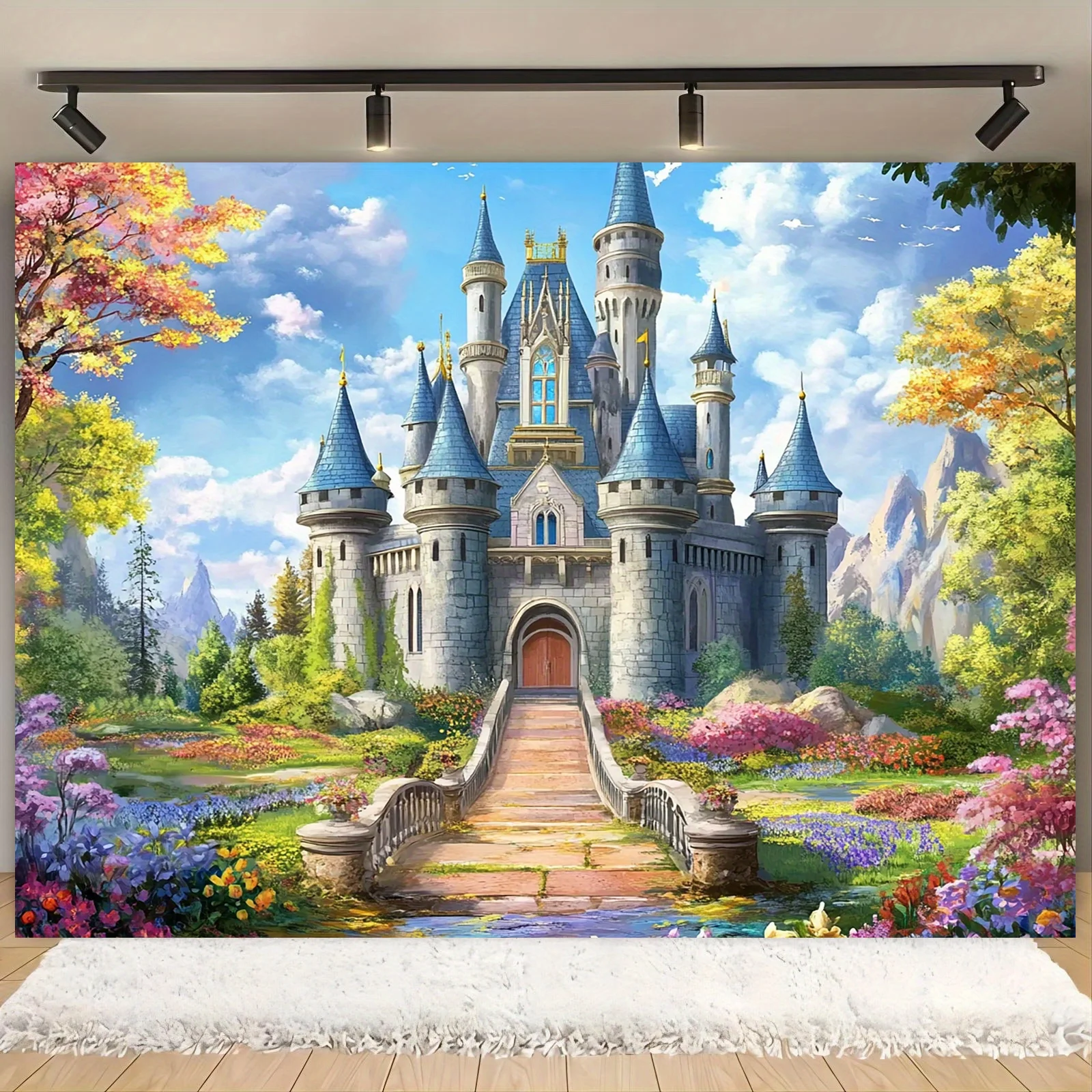 Grande Tapisserie Murale Château Fantastique, Décoration Murale Palais Magique Contes de Fées pour Chambre et Salon, Art Mural Esthétique pour la Maison