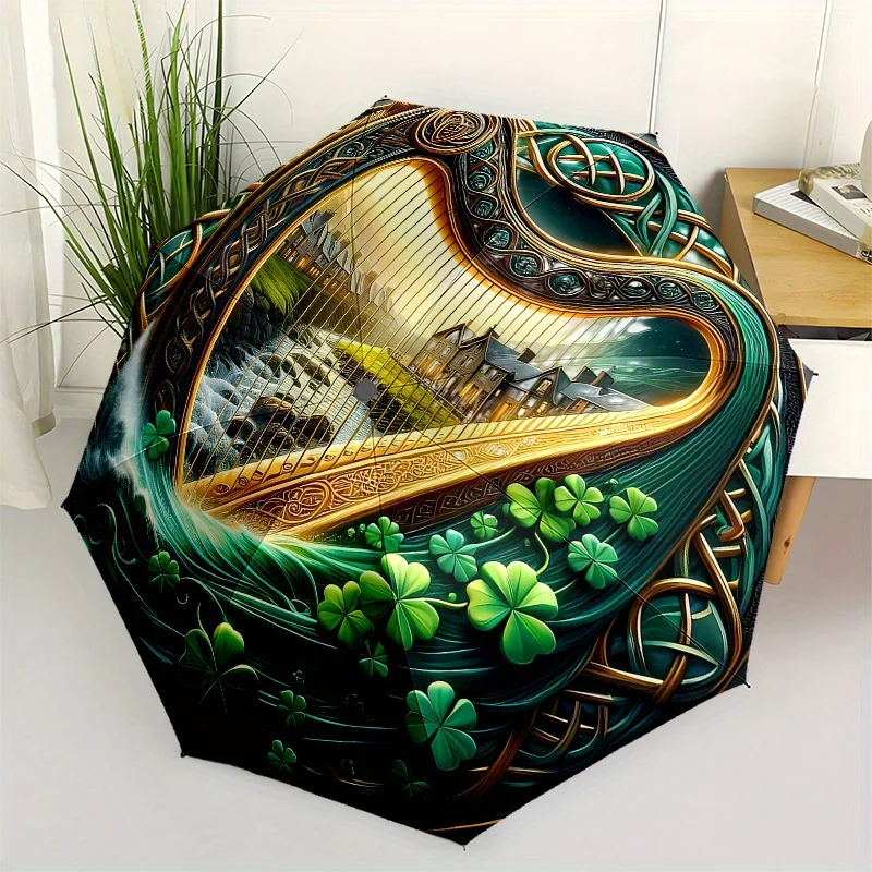 

Зонт с принтом ирландской арфы и кельтских узоров - милый зонт с красивым дизайном, портативный компактный зонт-трость для мужчин