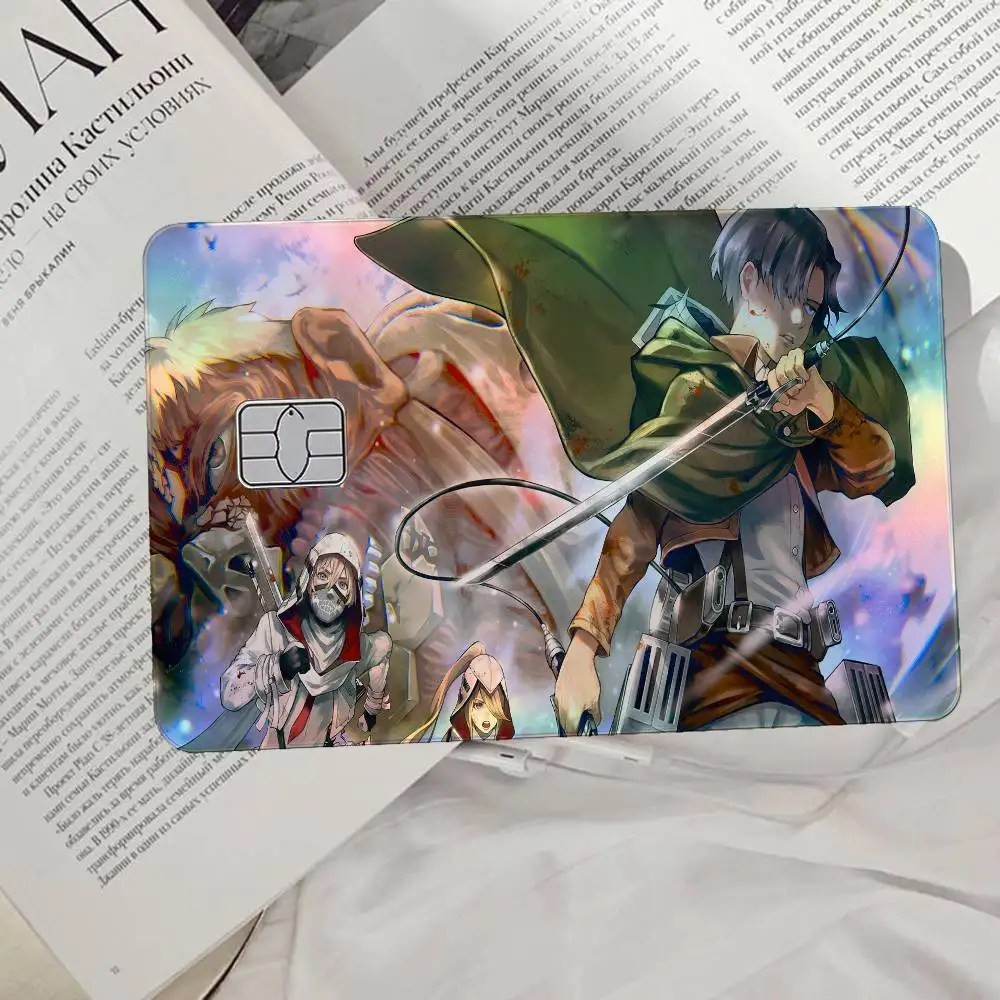 Attack On Titan Anime Laser Card Skin Stickers 4pcs/Set Waterproof Anti-Scratch Bank Card Protector Decal For Credit Cards