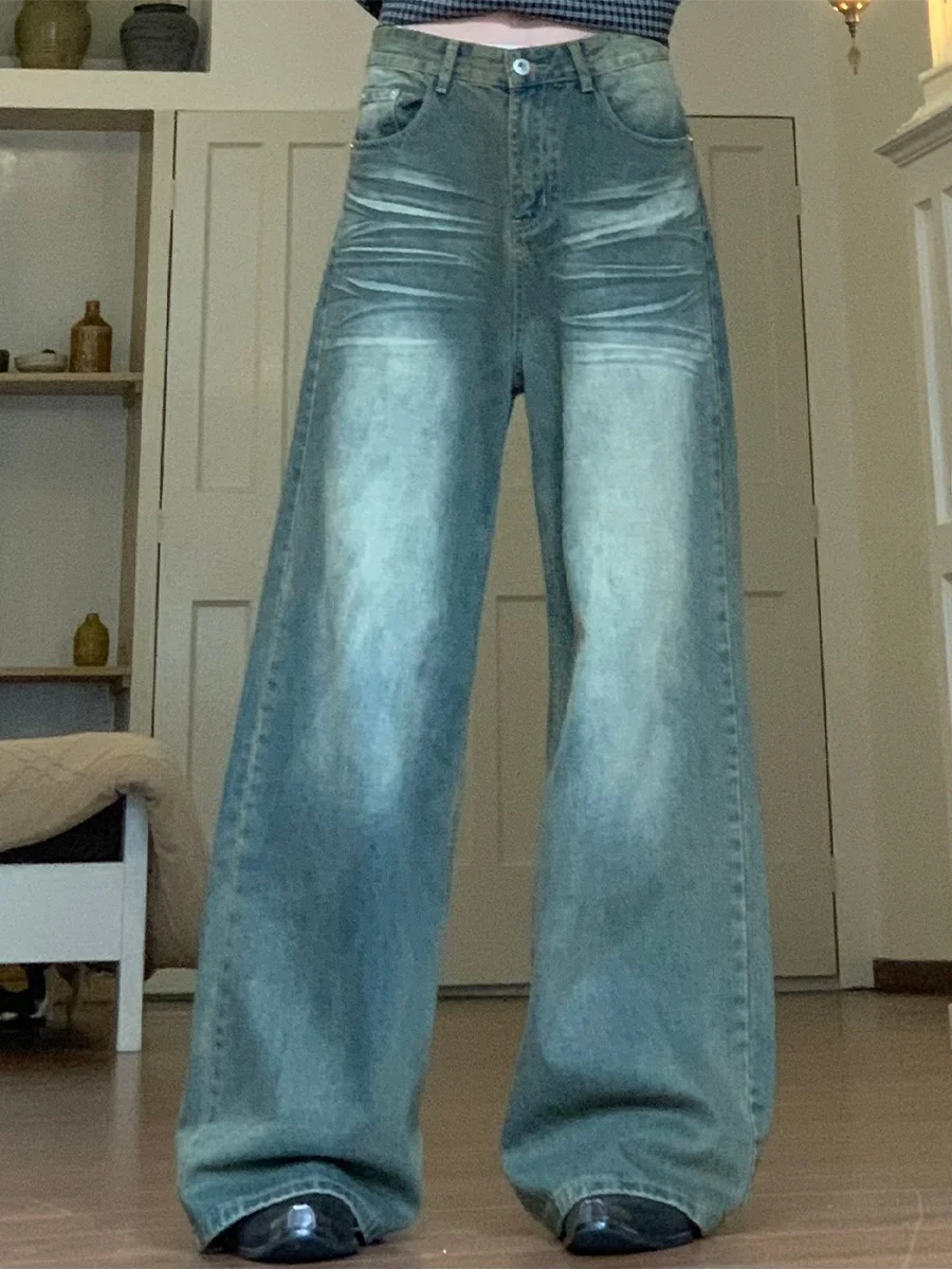 

Ridiculous American Sle Vintage Waed Wide Leg Men's Jeans Youth Trendy Wear Resistant Long Pants Straight Tube Loose Fit