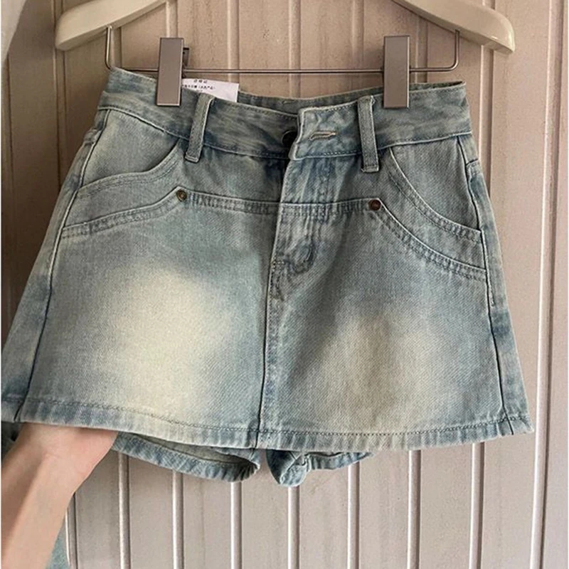 

Gidyq American Vintage Denim Shorts Skirt Women Y2K Summer Fashion Elegant A Line Skirt Ladies Hot Sweet Hip Wrap Skirt New