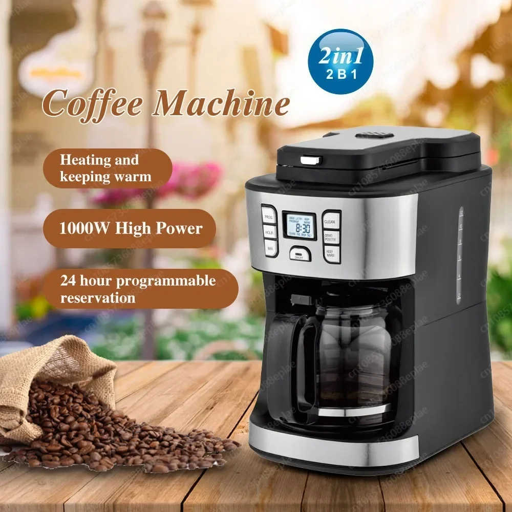 Home Grinder & Drip Coffee Maker, 10-Cup Automatic Machine with Grinder for Coffee Lovers, Black