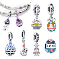 Easter Pendant Easter eggs can open up the charm Rabbit chicken Beads Fit Snake bone chain Bracelet For Women Jewelry DIY Gift