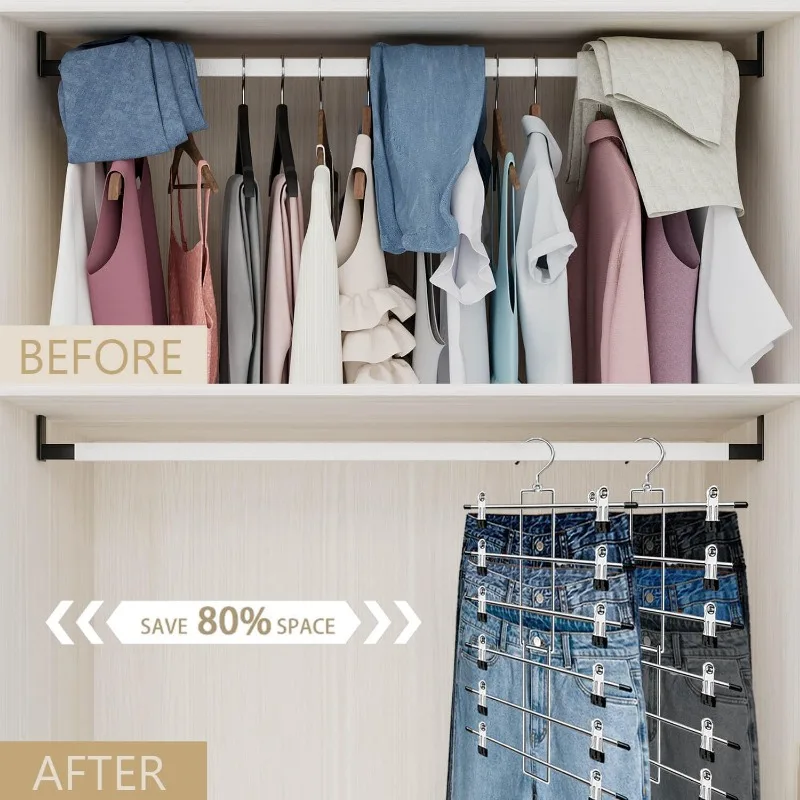 Hangers,Pants Hangers,Space Saving Hanging Closet Organizer-6 Tiers Skirt Hangers with 360° Swivel Hook,Hangers Space Saving