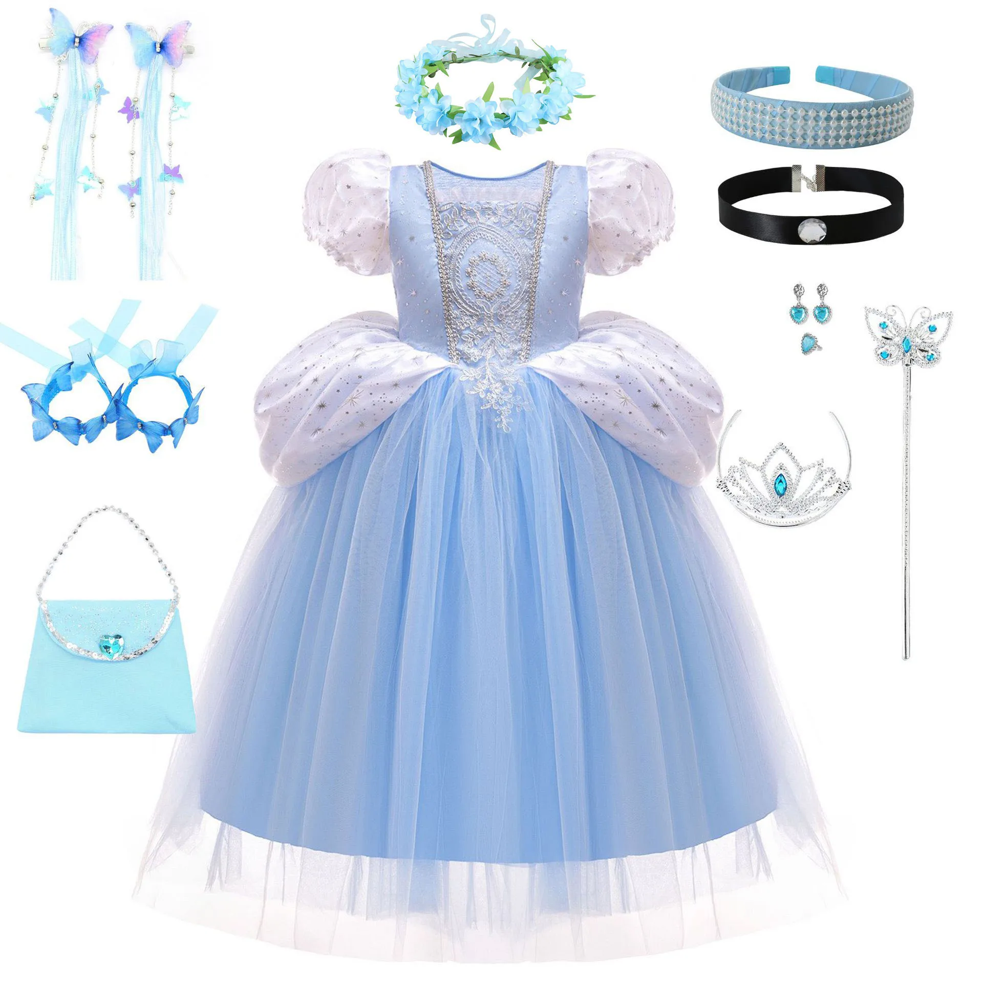 

HXCMall Little Girls Cinderella Cosplay Costume Girls Cinderella Birthday Party Halloween Fancy Easter Holiday Dress Up