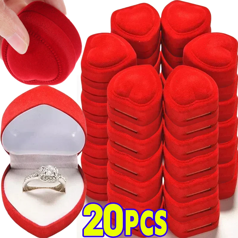 Flocking Red Heart Velvet Ring Boxes for Wedding Rings Romantic Valentine Day Gifts New Charms Jewelry Display Cases Wholesale