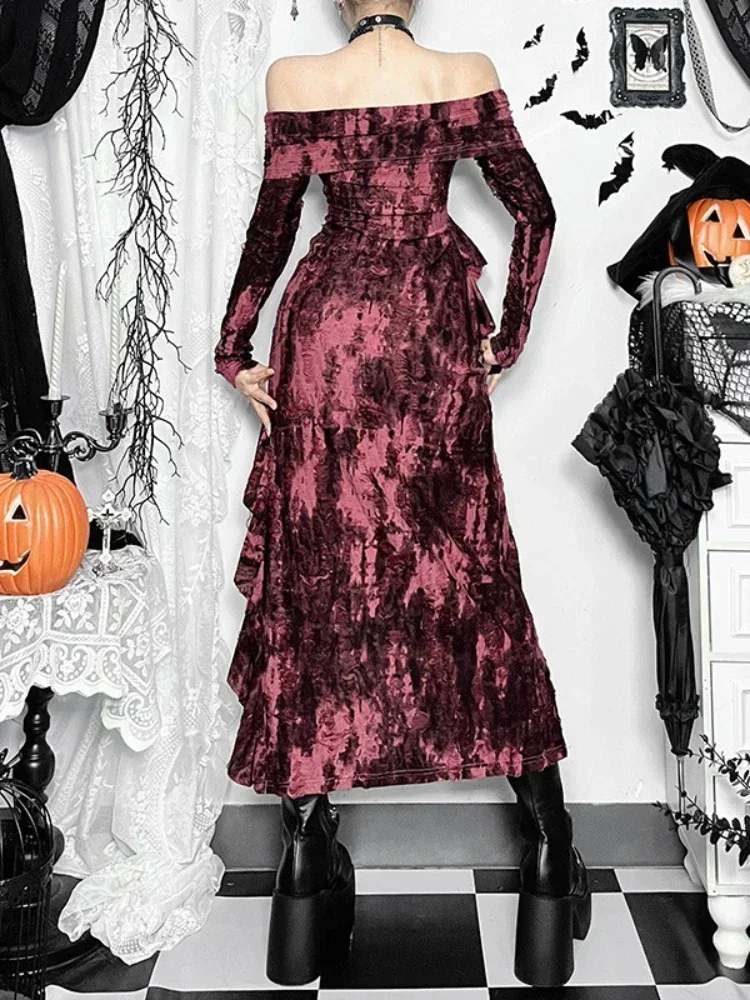 فستان حفلات قوطي جمالي جديد لعام 2025 للنساء Fairycore Grunge Coquette ملابس الشارع Y2k E-girl الجرونج قبالة الكتف