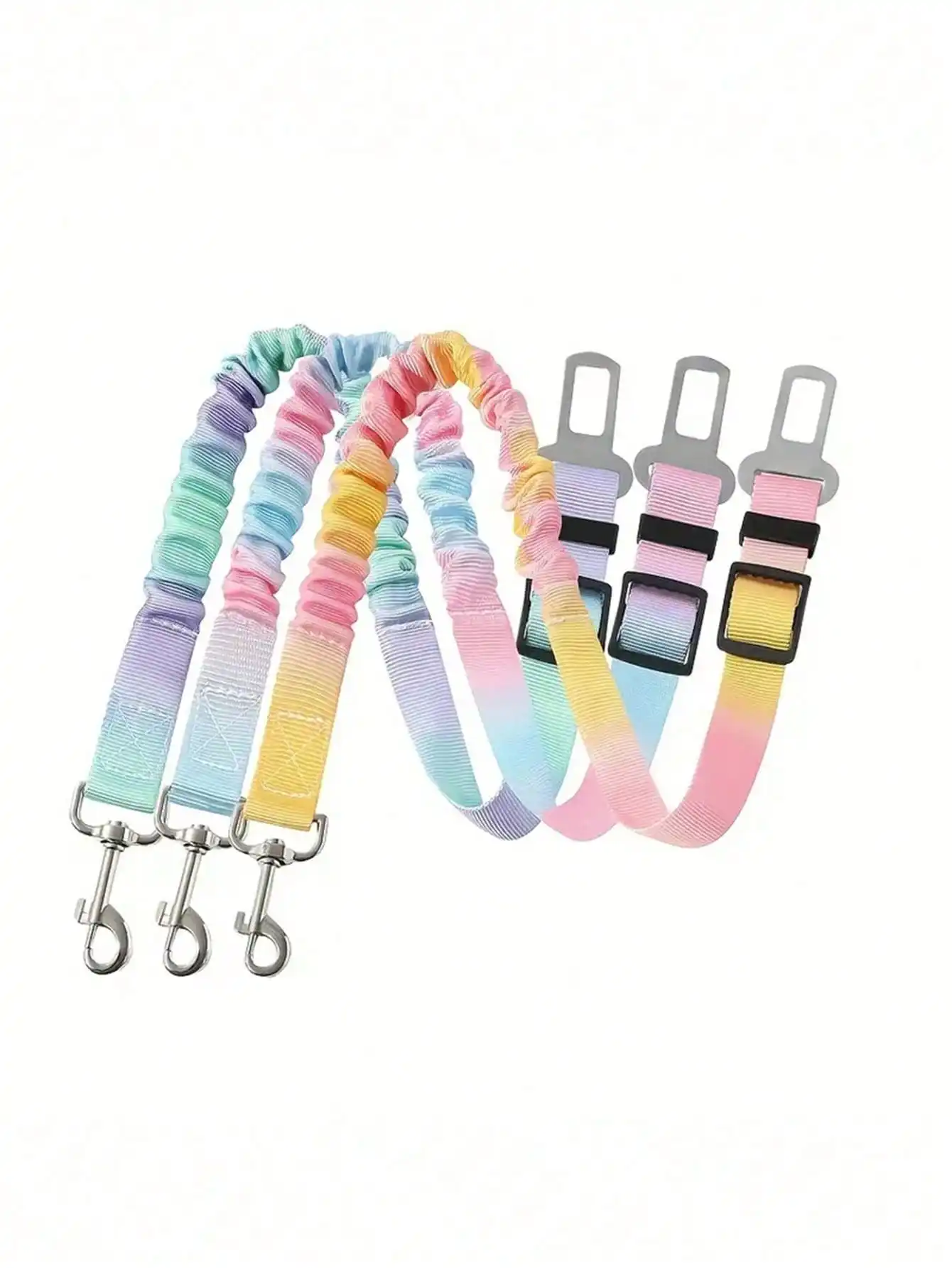 1개 애완동물 자동차 안전벨트, 그라데이션 색상 개용 리트랙터블 리쉬, 레인보우 스타일 애완동물 리쉬, 탄력 쿠션 자동차 안전벨트