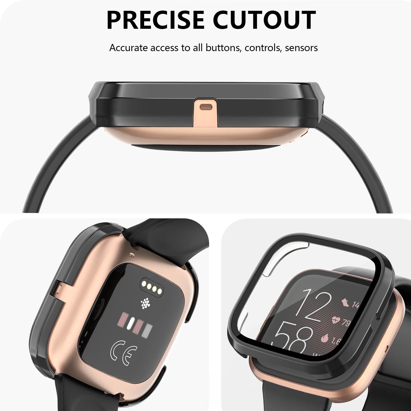 Tempered Glass Case For Fitbit Versa 3/Sense Full Cover HD 9H Glass Screen Protector Shell For Fitbit Versa 3/Sense Case