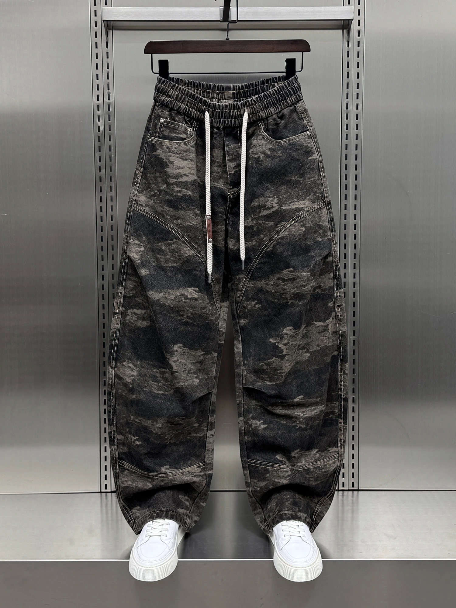 

Faionable камуфляжные рабочие брюки свободного покроя, мужские повседневные брюки с изогнутыми ножками, осенние новые удобные дышащие прямые брюки