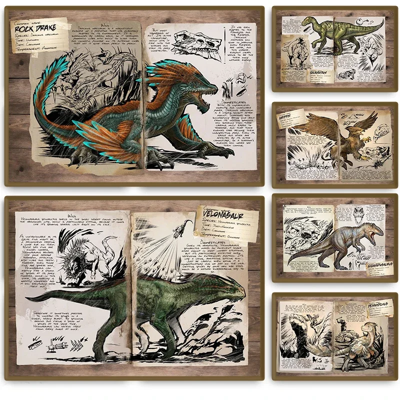 Affiches abstraites rétro de jeu ARK Survival Evolved, série de dinosaures, peinture sur toile, impressions murales, images, décoration de salon, décoration de la maison