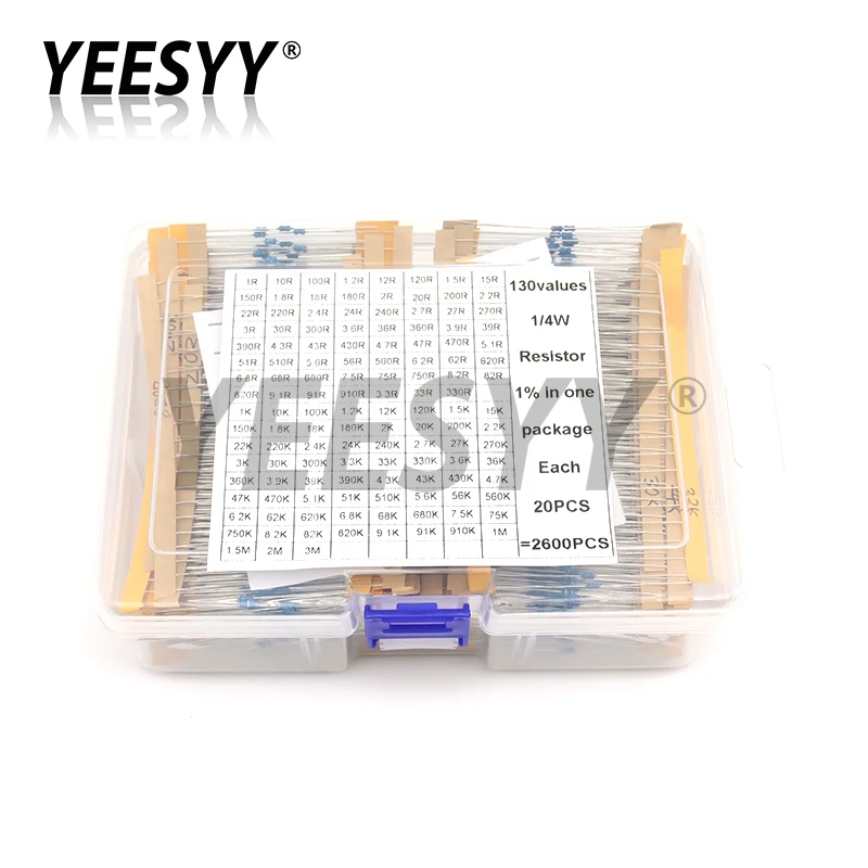 

1/4W 1/8W 1/2W 1W 2W 1% Metal Film Resistor Kit 130 Values 0.25W 0.5W Resistance Assortment Assorted Set