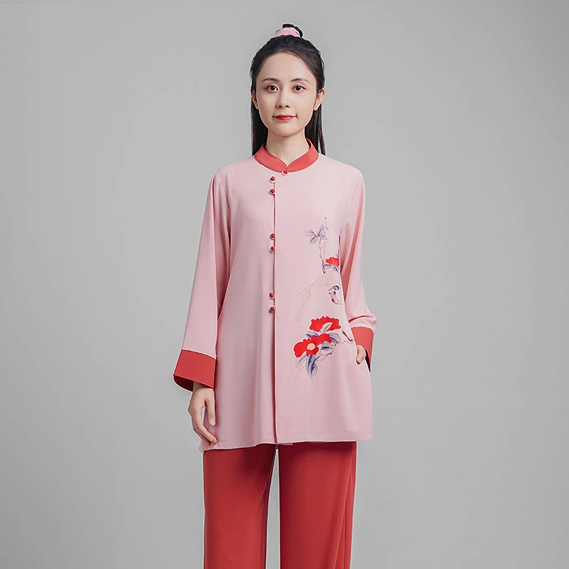 Women's Premium Pearl Cotton Tai Chi Uniform - Soft Drape, Color Block Design Martial Arts Performance Outfit (Unisex)