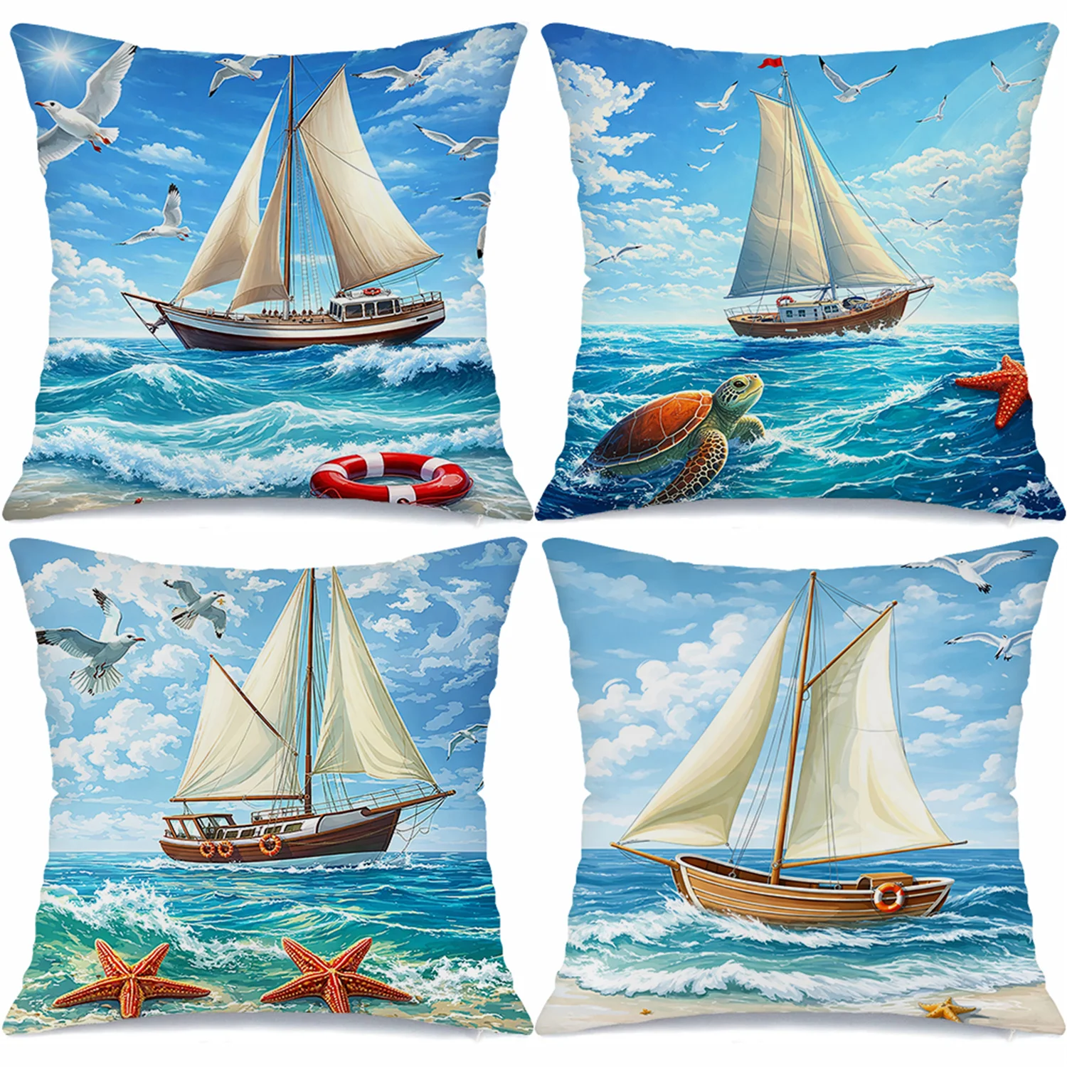Sailing Sailboat Theme digital printing pillow cover Short plush Suitable living rooms bedrooms sofas throw cushion cover