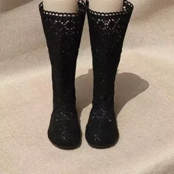 high tube women's shoes summer women's boots Knee-lenth 2024 hollow boots breathable shoes fashion mesh knit line high to help