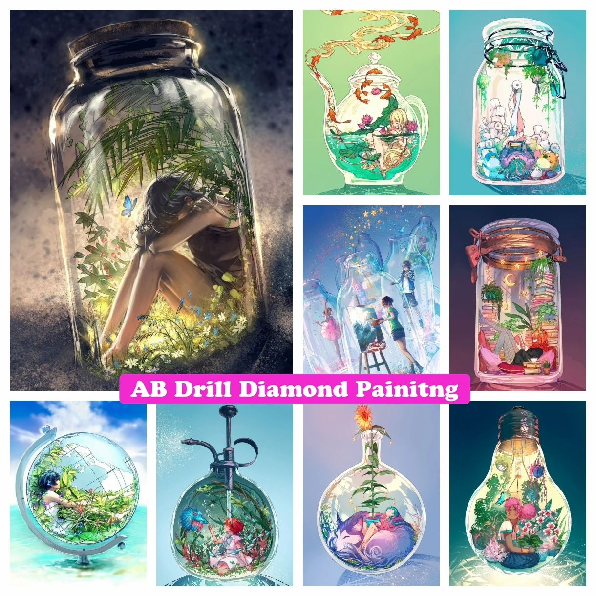 

Illustration Bottle Girl 5D DIY AB Drills Diamond Painting Cross Stitch Embroidery Cartoon Artwork Mosaic Rhinestone Home Decor