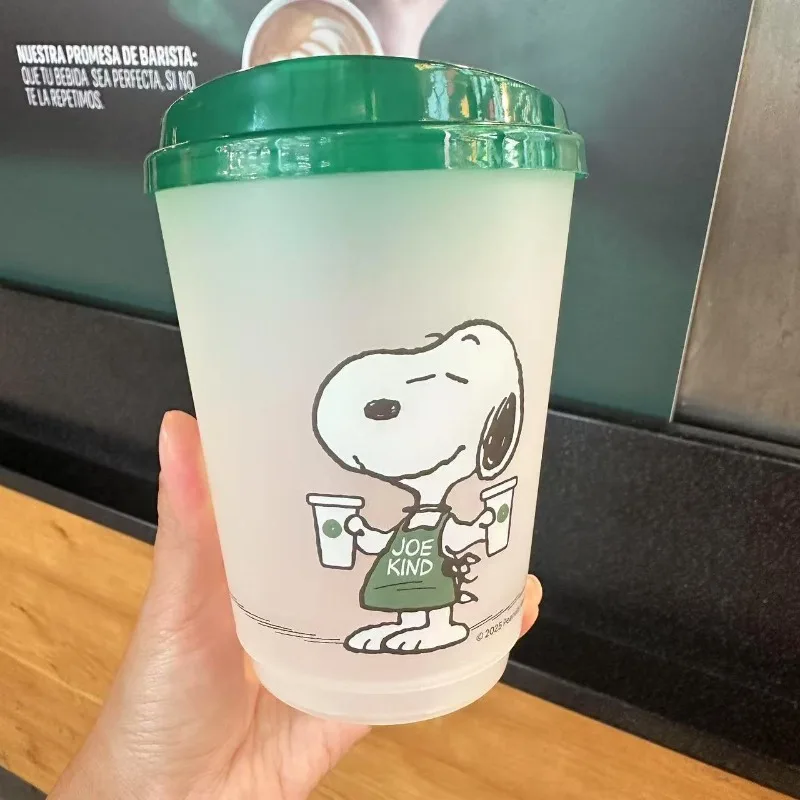 Snoopy Plastic Cup with Lids Summer Ice Water Cups Cartoon Transpare Coffee Smoothie Milkshake Cold Drink Juice Drinking Cup