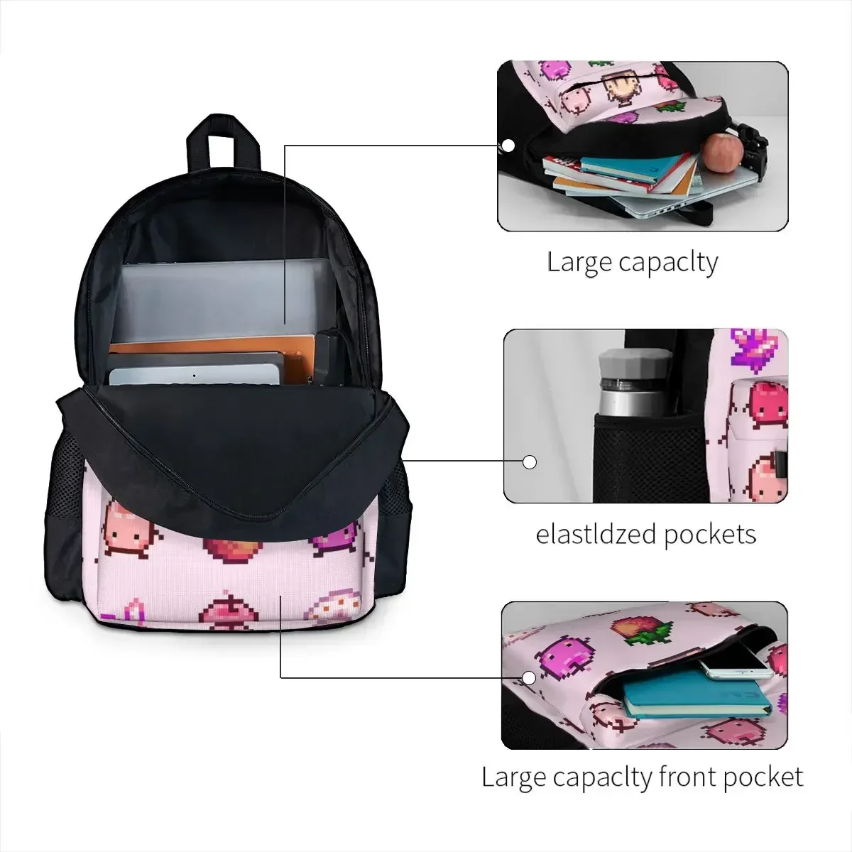 Stardew Valley Pink Junimo Set Backpacks Boys Girls Bookbag Children School Bags Kids Rucksack Travel Rucksack Shoulder Bag