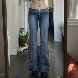 Pantalones de mezclilla de tiro bajo para mujer, pantalones largos holgados de estética Indie, Vintage, Harajuku, ropa de calle a rayas, Otoño, 2023